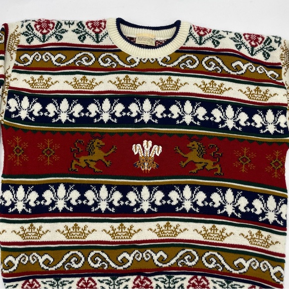 Vintage Striped‎ Sweater Slouchy 90s England Prince of Wales British Maximalist - Picture 5 of 16